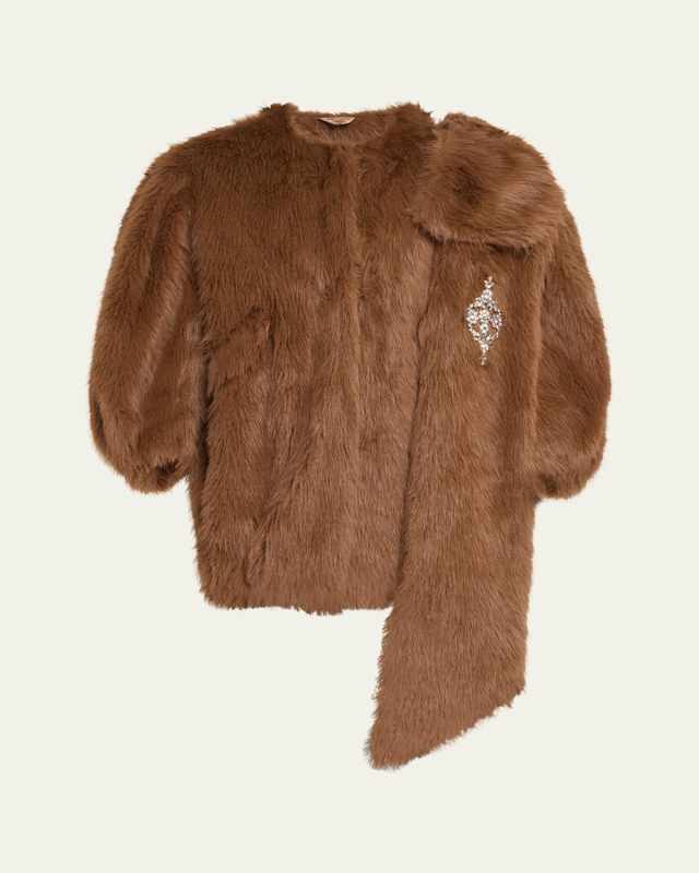 Oversized Cocoon Shoulder Bow Crystal Coat